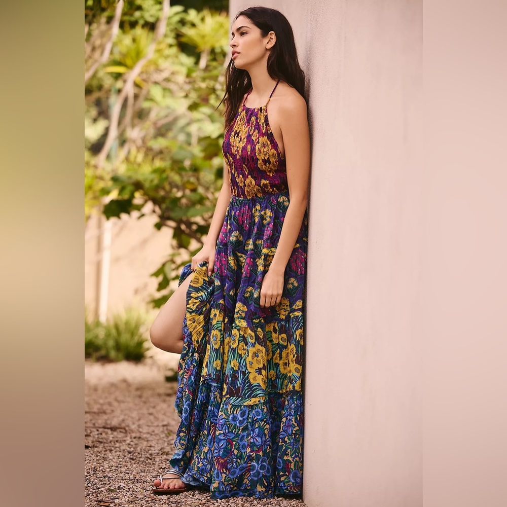 By Anthropologie Tiered Halter Cover-Up Dress - Small